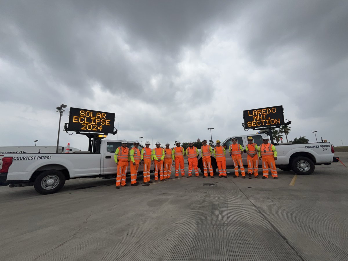 TxDOT's tweet image. Preparation was the name of the game for the total eclipse in Texas. Thanks to our crews out in force, drivers making plans ahead of time and cloudy skies, traffic impacts were mitigated. Learn more about TxDOT’s response to the #Eclipse24: ow.ly/728T50RcCQT #TxDOTNewsroom