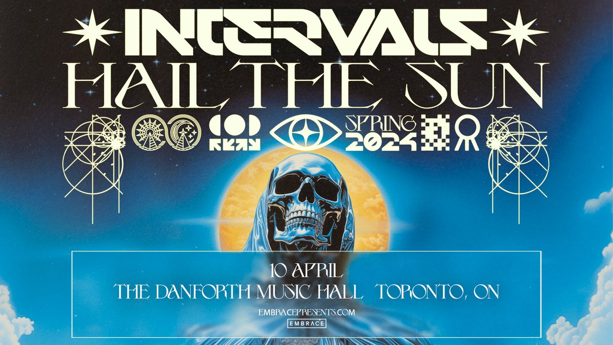 TONIGHT: Intervals and Hail The Sun take over The Danforth Music Hall! Last-minute tickets available online and at the door. 6pm - Doors 6:45pm - Makari 7:30pm - Body Thief 8:20pm - Hail The Sun 9:40pm - Intervals *All set times are subject to change. 🎟 ticketmaster.ca/event/10005F87…