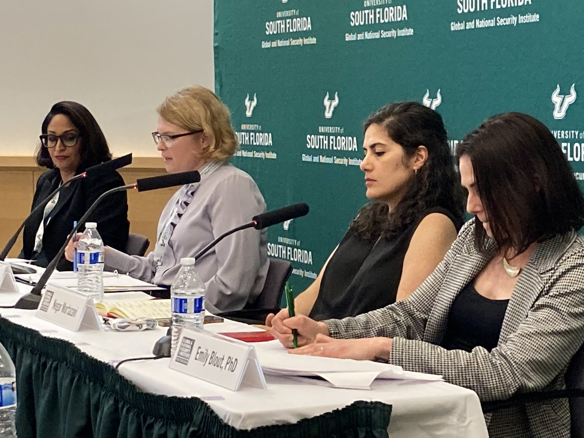 Final panel of today’s #GNSI #PolicyDialogue underway! “Society in Flux: Exploring Iran’s Social Movement and Women’s Rights” with Raheleh Dayerizadeh, Navy CDR Nicole Cale, @NegarMortazavi, & @EmilyBlout. @USouthFlorida @Georgetown @CIPolicy @USSOCOM