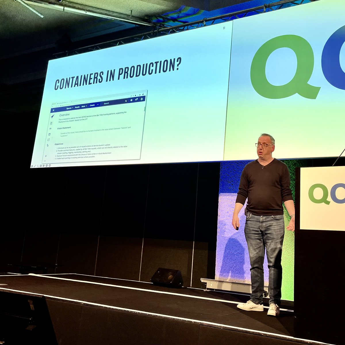 The original proposal to build a “Platform Fit For Growth” from 2016 The vision: Outside of the squad, there should be no humans in the value stream between “feature” and “customer” Sounds like #DevX @andyburgin sharing 8 years of platform engineering wisdom #QConLondon