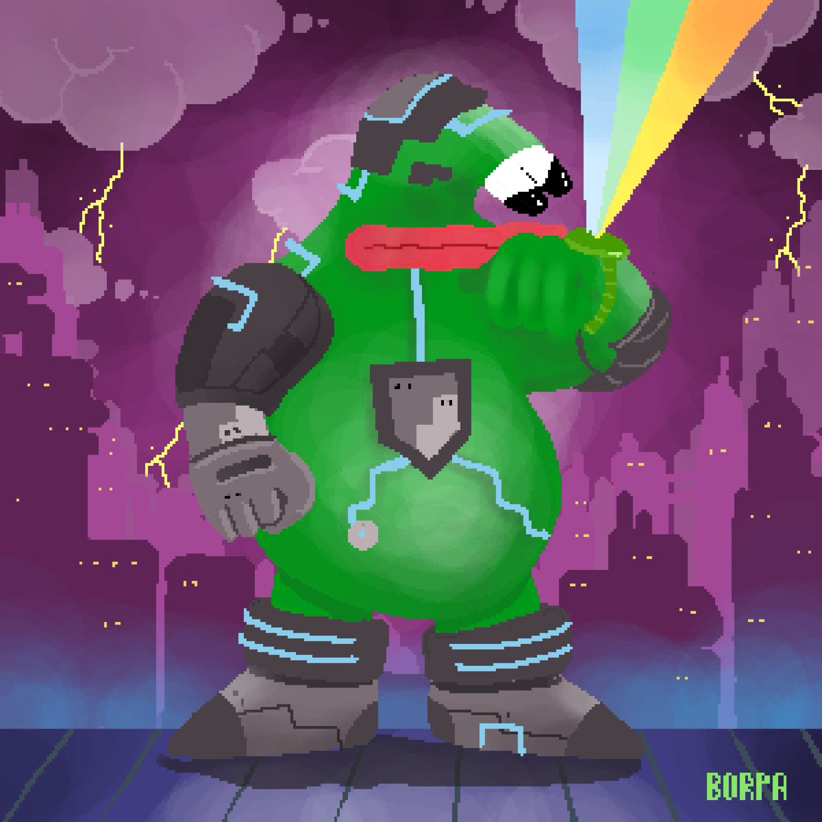 Futuristic Borpas are weird creatures.

Outsiders see their world as a cold dystopia; but in fact they are living their best lives. Inhaling the polluted air like it's their waifu's pheromones.

One tap on the watch and they're right back to killing Cro-Magnons in the Borpaverse.