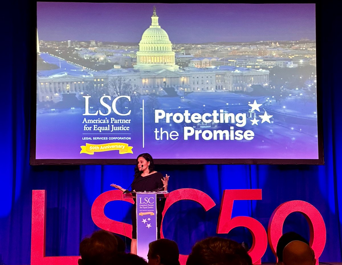 Director Rossi provides introductory remarks for Attorney General Merrick Garland at LSC’s 50th Anniversary Celebration. #LSC50 #ProtectingThePromise