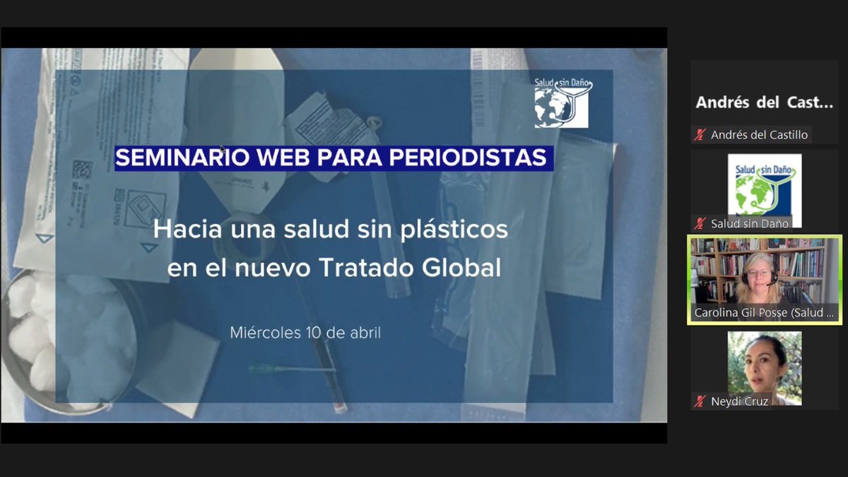 📢¡Ya comenzamos! 🗣️@carogilposse, directora de programas y comunicaciones de @saludsindanio para América Latina, abrió el webinar para periodistas sobre la salud y la importancia de las negociaciones hacia un Tratado Global de #Plásticos ➡️ saludsindanio.org/seminario-peri…