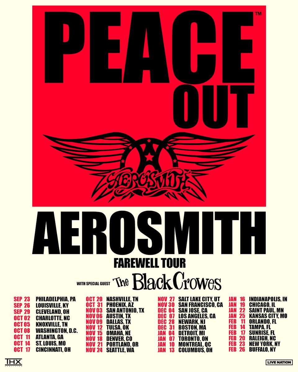 We’re thrilled to be back on the road with @Aerosmith for the 2024 PEACE OUT Tour! ✌️Previously purchased tickets will be honored for the rescheduled shows – you’ll receive more info via email. Tickets go on sale 4/12 @ 10AM local. Let’s go! TheBlackCrowes.com