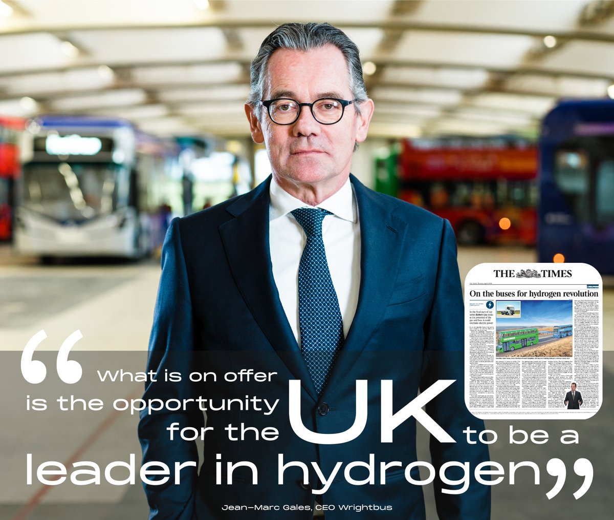 “What is on offer is the opportunity for the UK to be a leader in hydrogen” Jean-Marc Gales CEO @wright_bus Read more: wrightbus.com/en-gb/on-the-b… #Wrightbus #DrivingAGreenerFuture #TheTimes #Hydrogen #HydrogenBus #HydrogenInfrastructure #HydrogenEconomy #Decarbonisation