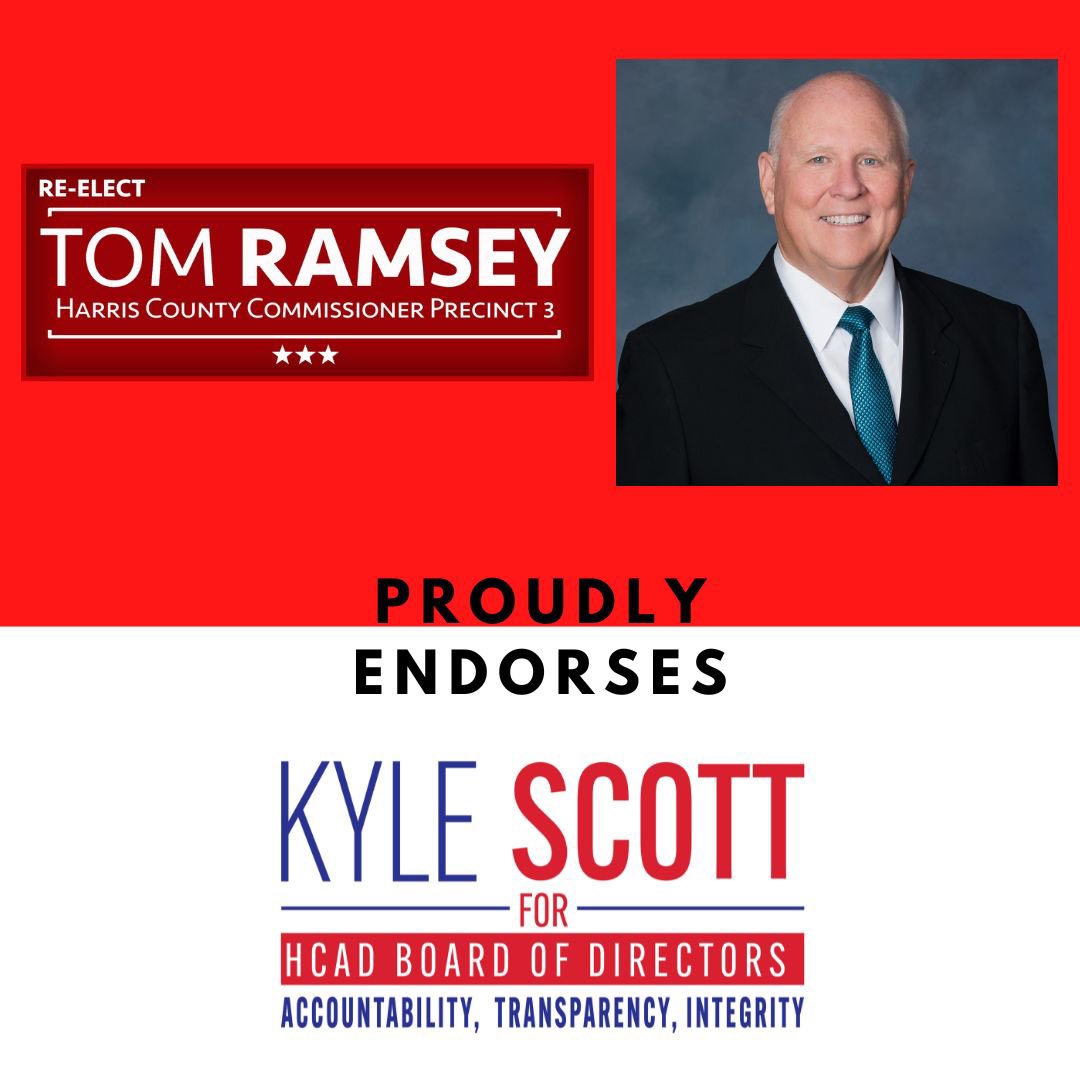 Thank you @TomSRamsey2 for endorsing me for the HCAD Board of Directors. We’re doing our best to get you more support in the county. Early Voting: April 22-30 Election Day: May 4th We’ll all be behind you this November as well!!