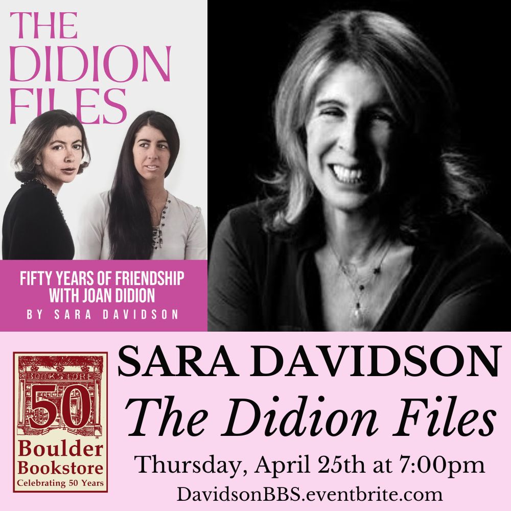 Local journalist Sara Davidson spent many years developing a relationship w/ Joan Didion, & she tells this story in her book, 'The Didion Files: Fifty Years of Friendship with Joan Didion' -join us next week when Sara will be here to share the story. Tix: DavidsonBBS.eventbrite.com