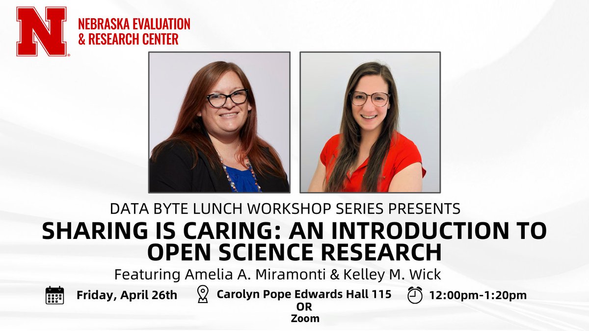 SAVE THE DATE: The @UNL_NEAR is hosting a discussion that will introduce the principles and practices of open science, emphasizing transparency, reproducibility, and collaboration in research. 🕛 12-1:20 p.m. 📅 Friday, April 26 📍 115 CPEH or Zoom #UNL #UNLCEHS