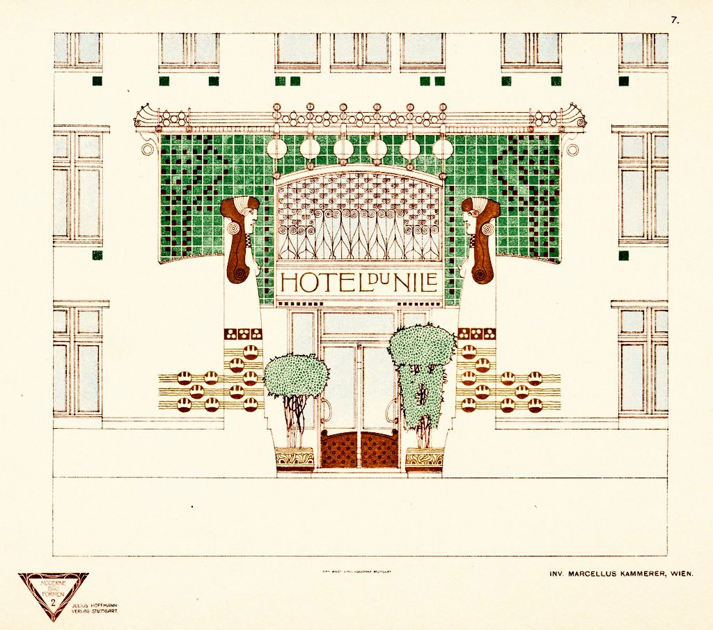 Design for an Art Nouveau hotel entrance from 1903 by Austrian architect Marcel Kammerer (1878-1959).