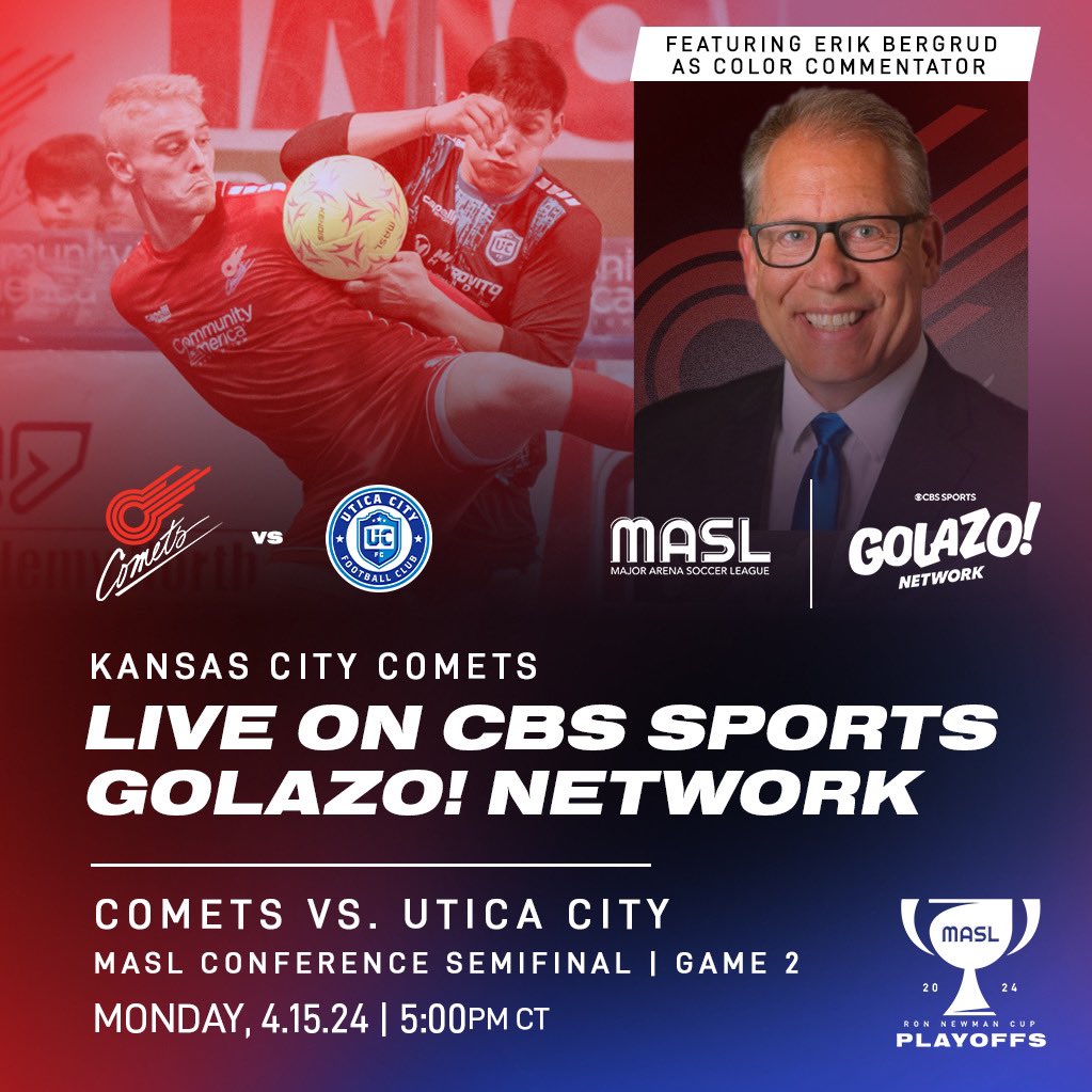 📢 Game 2 of the Eastern Conference Semifinals will broadcast LIVE on the @CBSSportsGolazo Our very own @erikbergrud will join @D3HkyBiggsy in the broadcast booth on Monday as the Comets look to clinch the series! More details: kccomets.com/news/cbs-sport…