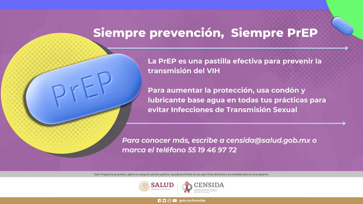 En México ya está disponible la profilaxis pre exposición como una estrategia más para prevenir el #VIH. Entérate de qué se trata y para quién está recomendada. 📷bit.ly/3EMW8MY Te orientamos en: censida@salud.gob.mx y tel. 5519469772