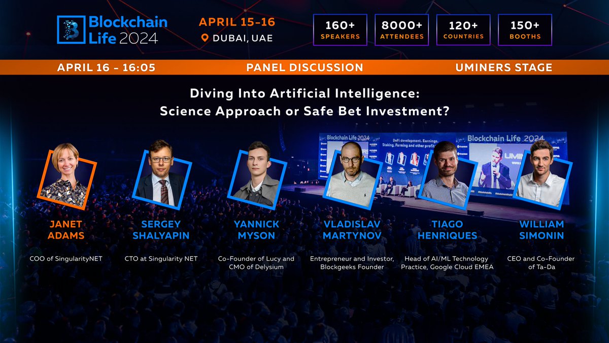 ⚡️ Diving Into Artificial Intelligence: Science Approach or Safe Bet Investment? Join the panel with Sergey Shalyapin from @SingularityNET, @tiagoh from @googlecloud EMEA, @YannickMyson from @LucyOSAI and @The_Delysium, Vladislav Martynov from @Blockgks, @williamsimonin from…