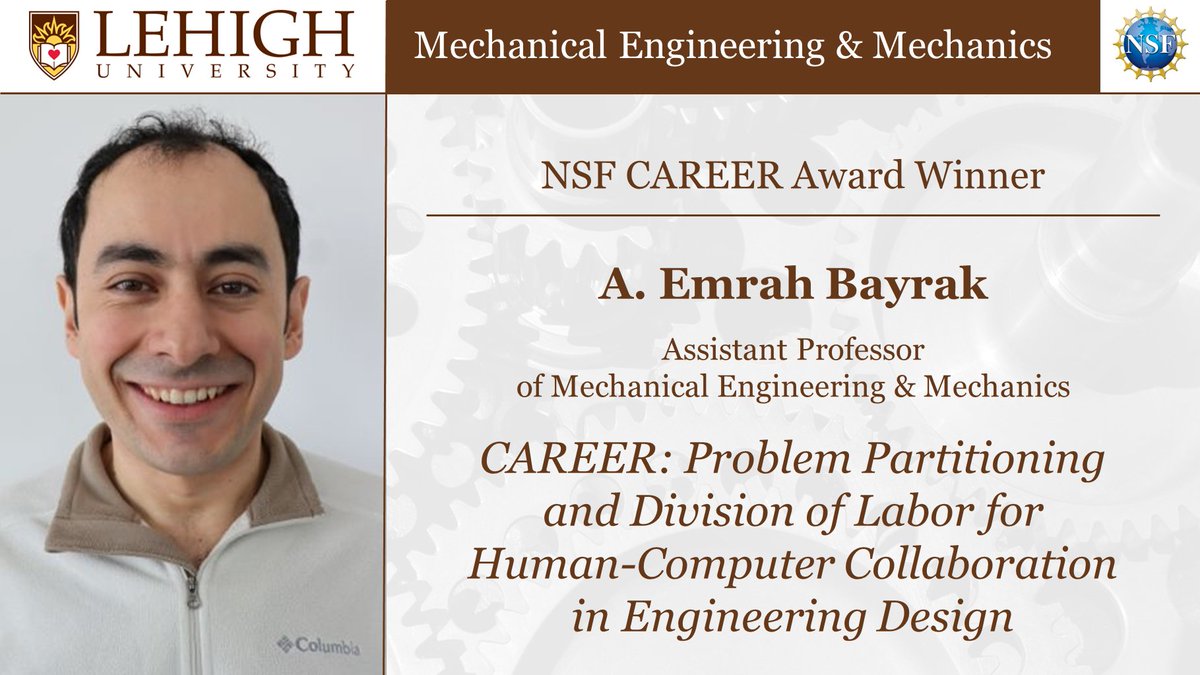 Lehigh MEM (@lehighmem) on Twitter photo Congratulations to Assistant Prof. Emrah Bayrak on his <a href="/NSF/">U.S. National Science Foundation</a> CAREER award! His work will develop best practices for human-AI collaboration in engineering design with applications in the automative, aviation, and space industries. Read more: engineering.lehigh.edu/news/article/d… Congratulations to Assistant Prof. Emrah Bayrak on his <a href="/NSF/">U.S. National Science Foundation</a> CAREER award! His work will develop best practices for human-AI collaboration in engineering design with applications in the automative, aviation, and space industries. Read more: engineering.lehigh.edu/news/article/d…