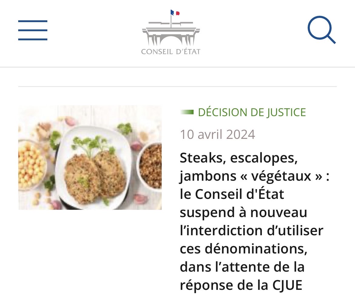 🚨Le Conseil d’Etat suspend à nouveau le décret contre les appellations « steaks végétaux » du gouvernement.