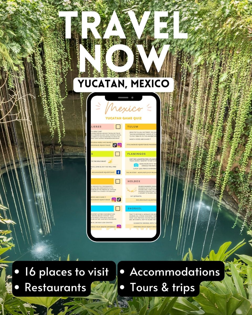 Incredible way to discover Yucatan, Mexico - fun travel game itinerary!
Check the @explorite.shop on Instagram for more info

Like & Share this on your stories with your friends! 

#travelgame #fungame #travelfun #discovermore #adventuretrips #HiExplorer #explorite