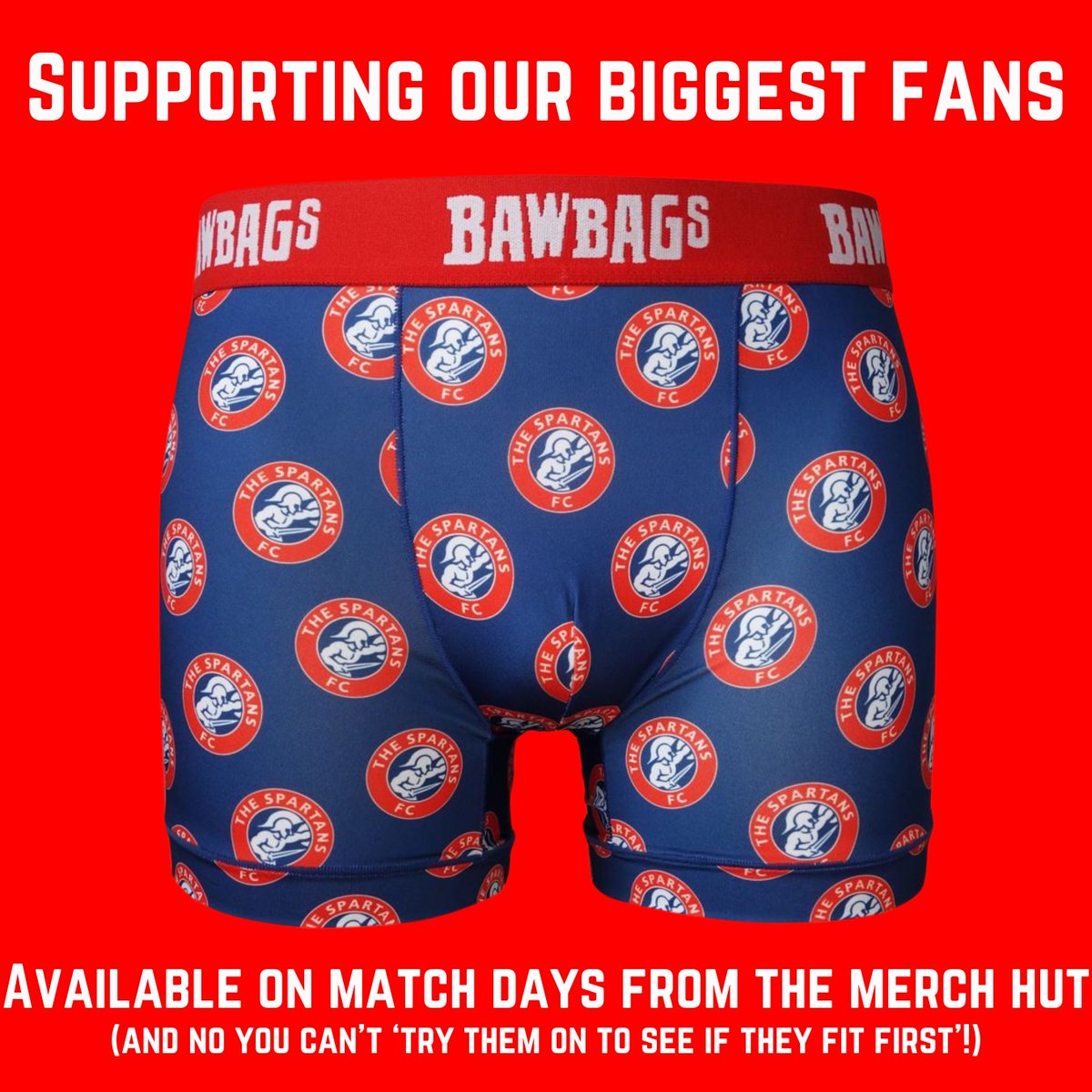 🩲 Whatever the size of your @Bawbags, we've got you covered. Spartans branded underwear available to purchase on Saturday at our merch hut.