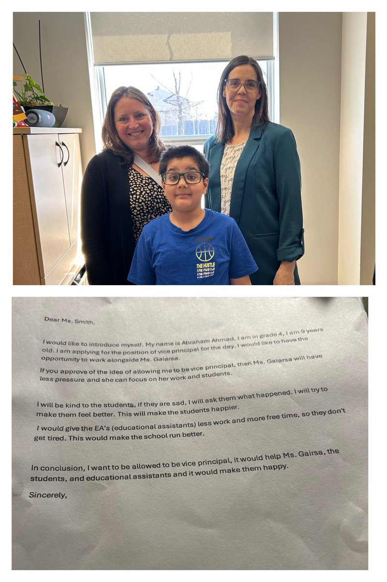 “ Can A convince Ms. Smith and Ms. Gaiarsa? 🤔This determined students’s persuasive letter aims to win them over for a chance to become Vice Principal for a Day. Stay tune for a lesson in determination and inclusivity! #VPfortheDay #persuasiveWriting @StJeromeOCSB