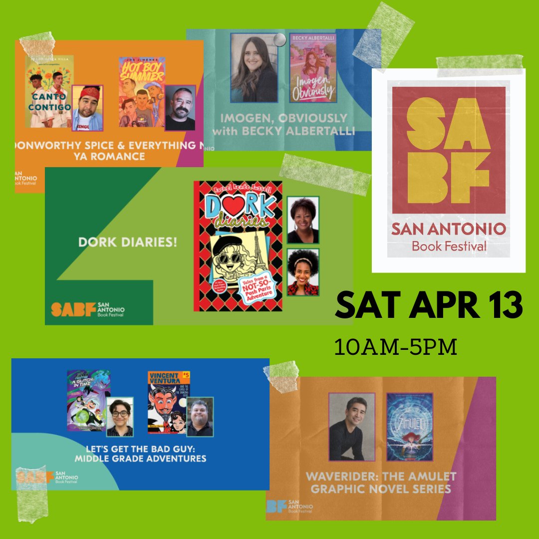 The SA Book Festival is Saturday! Visit this free event at Central Library with games, crafts, food, and books. Many of our favorite authors will be there discussing writing! It is open to all. Look at the schedule online and join the fun! sabookfestival.org