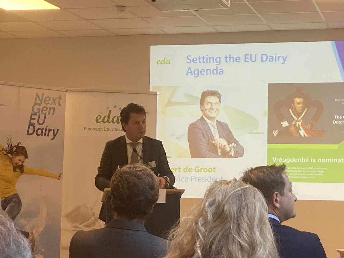 ⁦@AlbertGroot⁩ voorzitter ⁦⁦@NZOzuivel⁩ roept tijdens ⁦@EDA_Dairy⁩ policy conference alle leiders in dairy tot Europese samenwerking om leidend te zijn in duurzame zuivelproductie in de wereld voor gezonde voeding tegen steeds lagere footprint