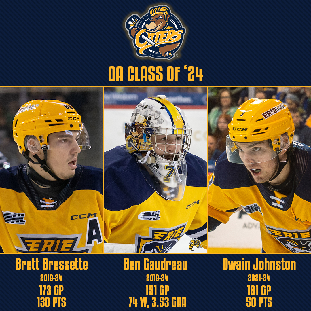 The @ErieOtters benefitted from steady veterans at all three positions! 🦦 Welcoming Brett Bressette, Ben Gaudreau and Owain Johnston to the #OHLAlumni 🎓