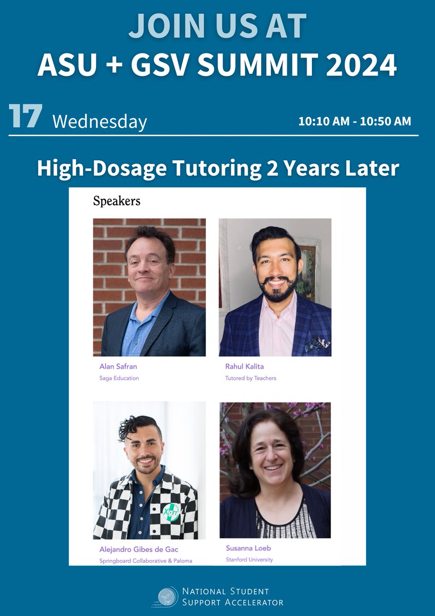 For those heading to @asugsvsummit, @loeb_susanna will speak on the 'High Dosage Tutoring 2 Years Later' panel! #ASUGSVSummit Wednesday, April 17, 2024 10:10 AM - 10:50 AM Information here: asugsvsummit.com/sessions/high-…