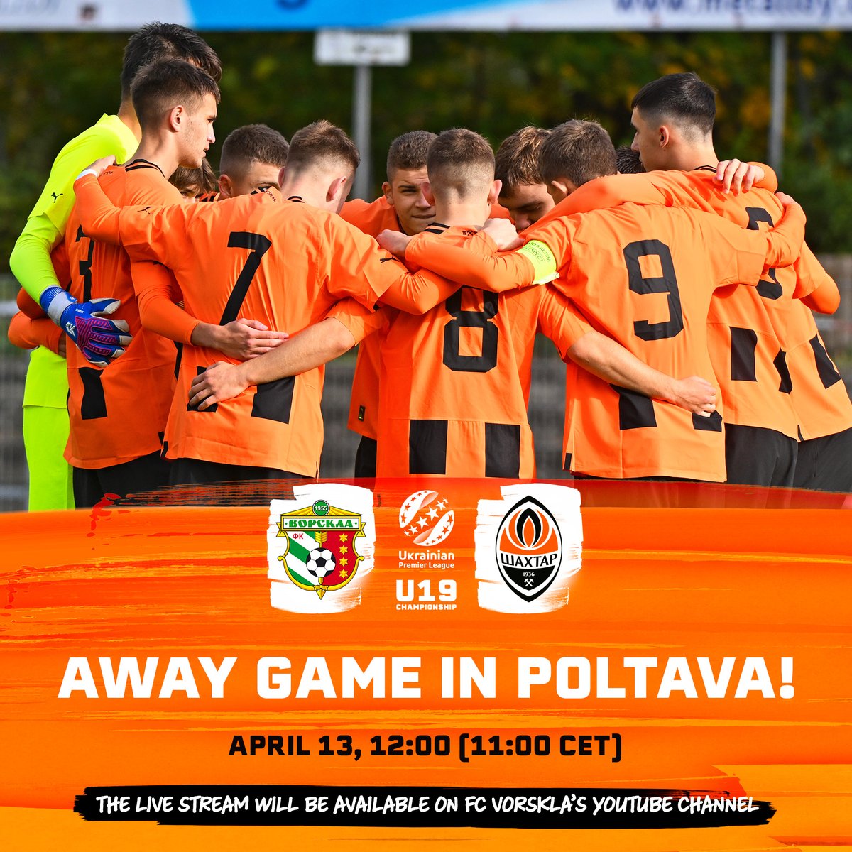 🧡 Shakhtar U19 will hold the next match in Poltava on April 13 👊🏻 🆚 #VorsklaPoltava ⏰ 12:00 (11:00 CET) 📍 Molodizhnyi 📺 The live stream will be available on FC Vorskla’s YouTube channel 👇 youtube.com/@vorskla #Shakhtar