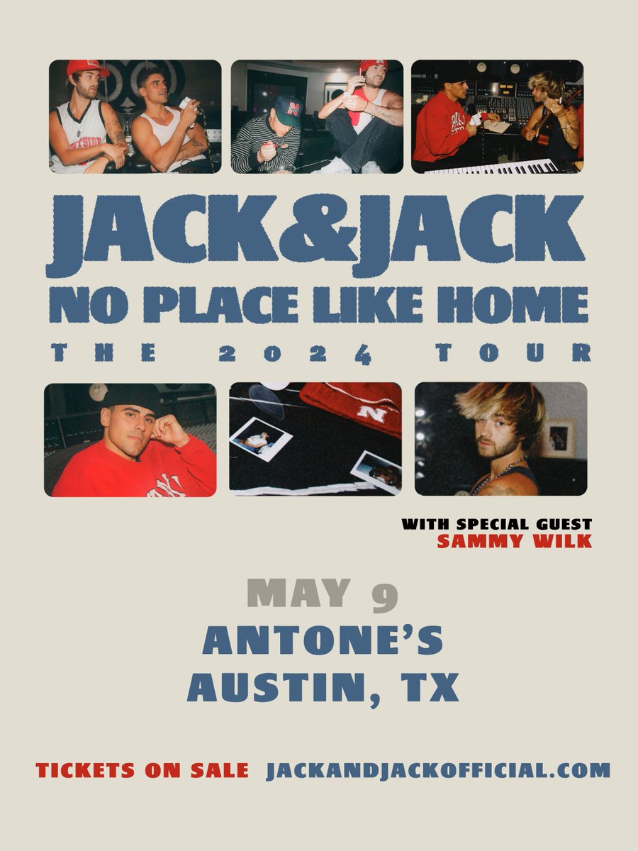 🚨LOW TICKET WARNING🚨 Jack & Jack is bringing their No Place Like Home tour to Antone’s on May 9! Sammy Wilk will be opening up the night. Grab your tickets in advance ➡️ buff.ly/3vBjS5B