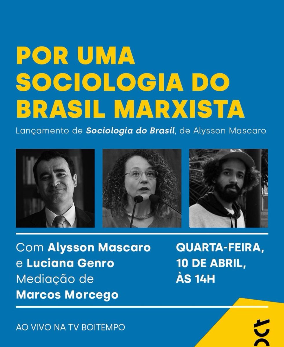 LIVE COM MASCARO HOJE ÀS 14H00! PRÉ-LANÇAMENTO DE “SOCIOLOGIA DO BRASIL” Assista pelo link: youtube.com/watch?v=v-IApn…