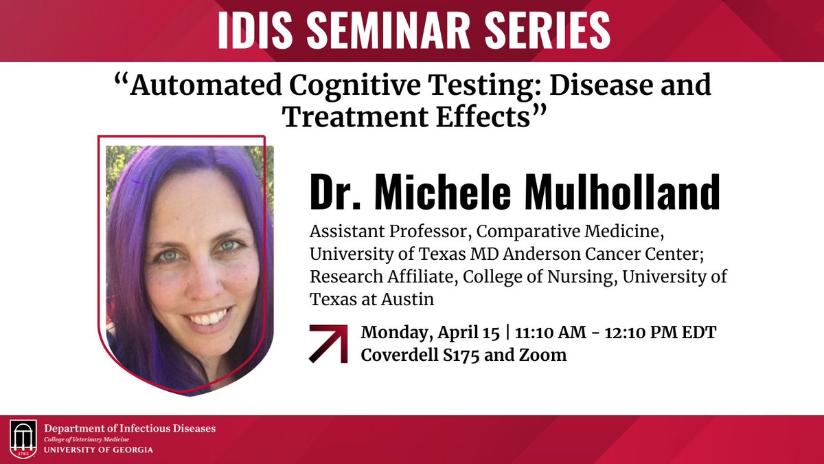 Join us on Monday, April 15 for a seminar with @MMulholland33 of @MDAndersonNews. We hope to see you there! #UGAIDIS