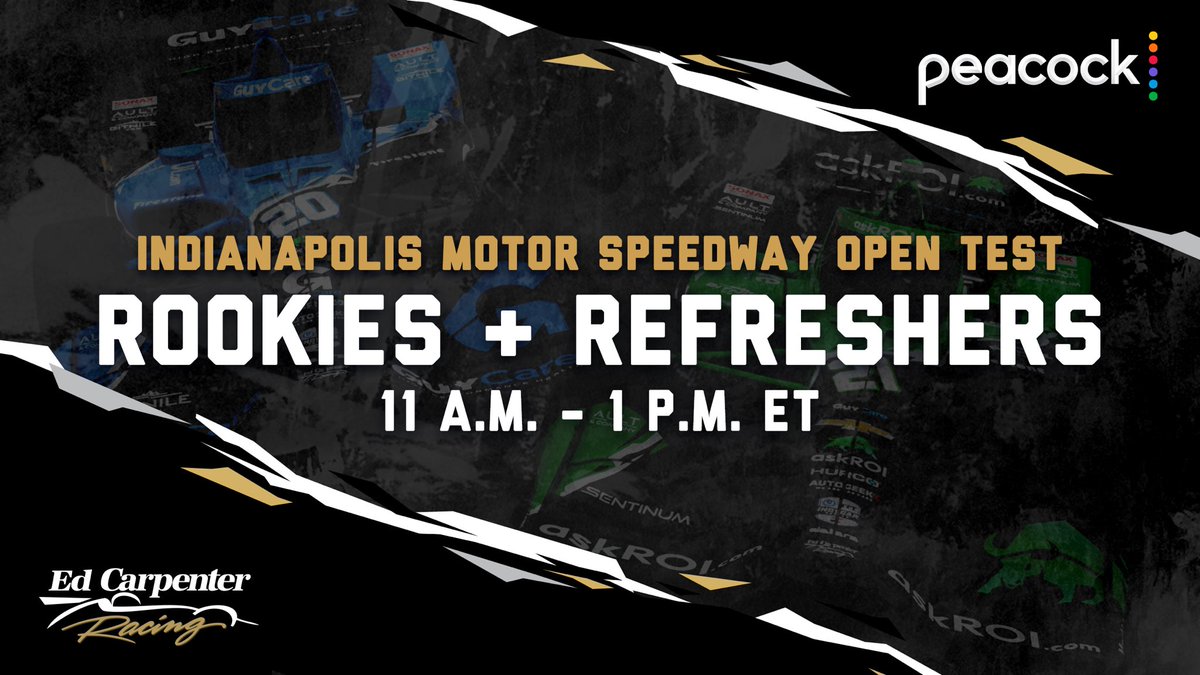 [Rookies & Refreshers] - #Indy500 Open Test at @IMS 🕚 11 a.m. - 1 p.m. ET 🦚 Streaming on @Peacock 🏎️ indycar.com/leaderboard 📱@IndyCar Mobile