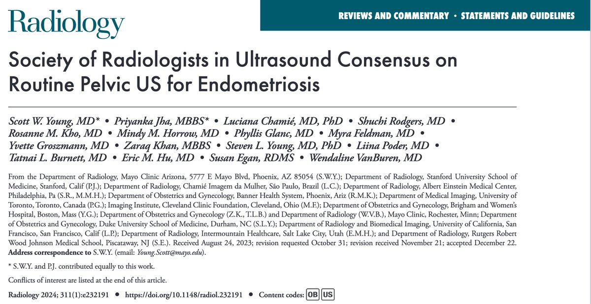 📍 Can diagnostic delays in endometriosis be reduced?

Society of Radiologists in Ultrasound (SRU) Consensus👇

@SRUradiology @ScottWYoungMD @PriyankaJhaMD @lucianachamiec1 @ShuchiRodgers @KhoRosanne @FeldmanMyra @LiinaPoder @WendalineVB

@RITEditor #RadInTraining #Tweetorial 🧵