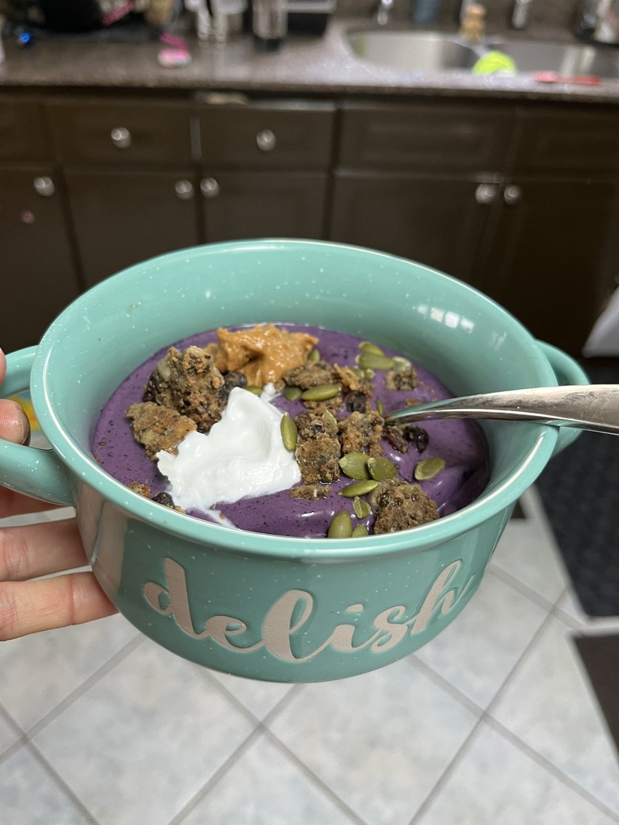 Indulgence in a bowl. Crazy creamy blueberry protein smoothie topped with deliciousness. Keep food simple.