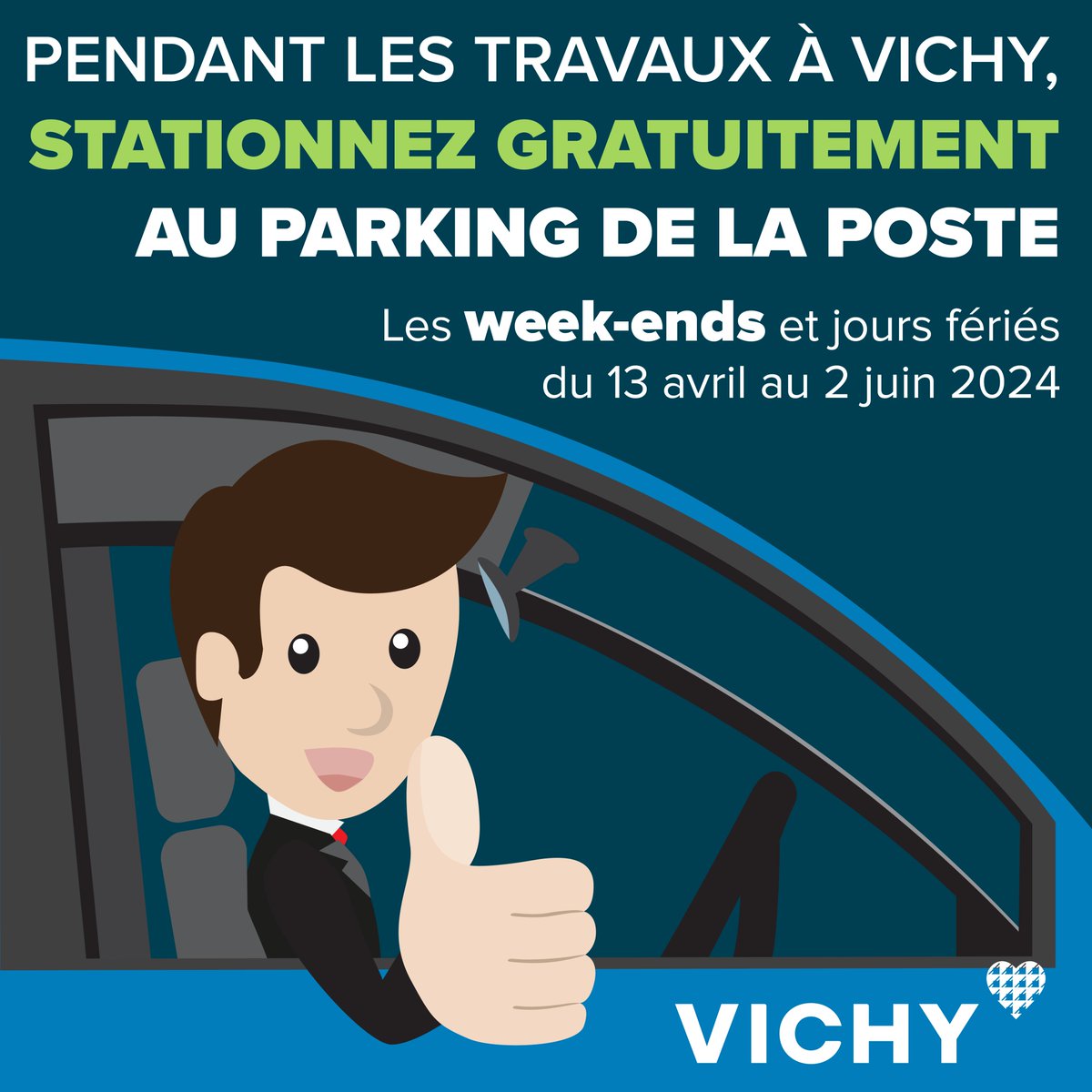[#Stationnement] 🚗 Du 13 avril au 2 juin 2024, stationnement gratuit au parking de la Poste (weekend-et jours fériés).
