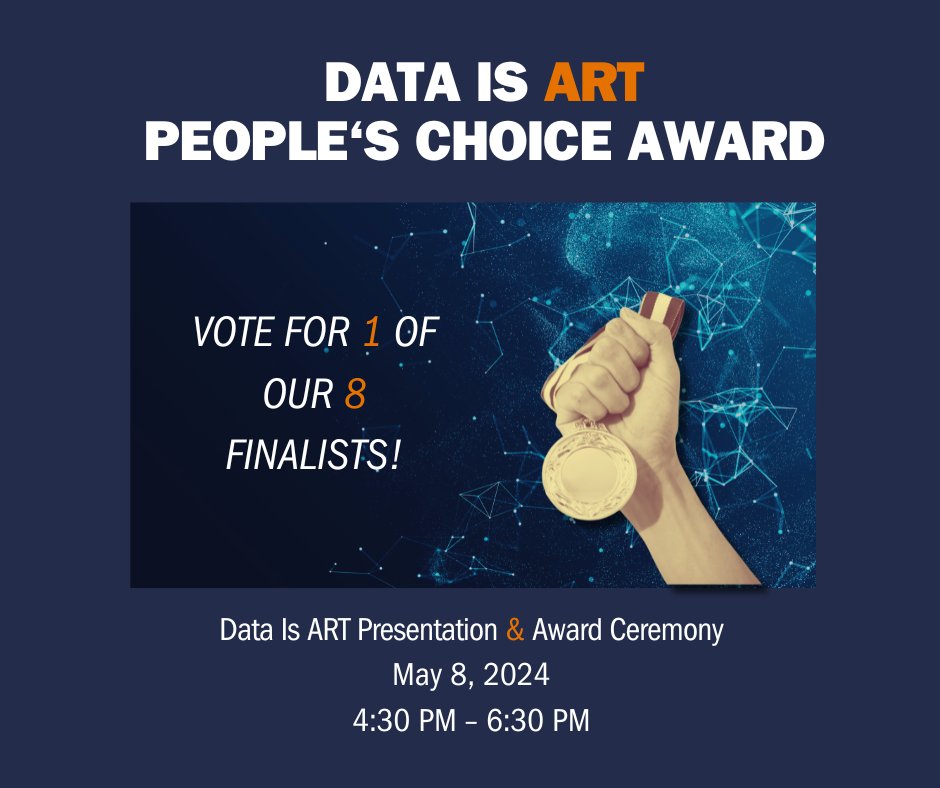 We are so excited to announce that you can now vote for one of our eight finalists in the People's Choice Award for our Data is ART Competition🏆 To view the art, click here: bit.ly/3VTljXD To vote, click here: bit.ly/3xr1E77