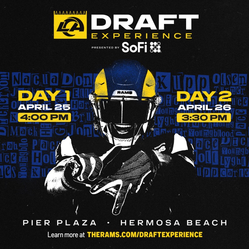 RamsNFL's tweet photo. Counting down the days to our Draft Experience in Hermosa Beach! 🥳 | @SoFi