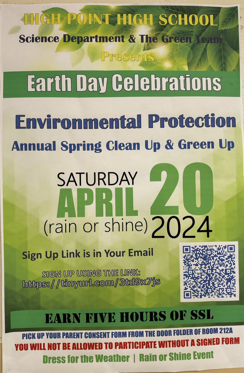Join us this Saturday, April 20th for our clean and green-up drive as part of our Earth Day activities! Students participating will receive 5 SLH. Rain or shine, let's make a difference together. Please see the flyer below for more details. 🌎♻️ #EarthDay #CleanUpDrive #SLH…