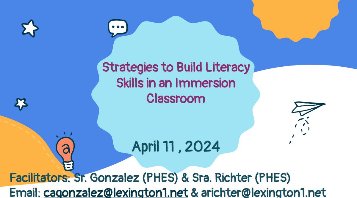 📢SC L1 &amp;L2 Immersion Educators!! Come join us as Amelia and Carlos share their strategies and work with our immersion community. You don't want to miss this fabulous duo! 🧍‍♀️🧍🏻‍♂️=💯
What: All Things Immersion Webinar Series
When: Thursday, April 11 ~ 4:00-5:00pm ET
rzalba@ed.sc.gov