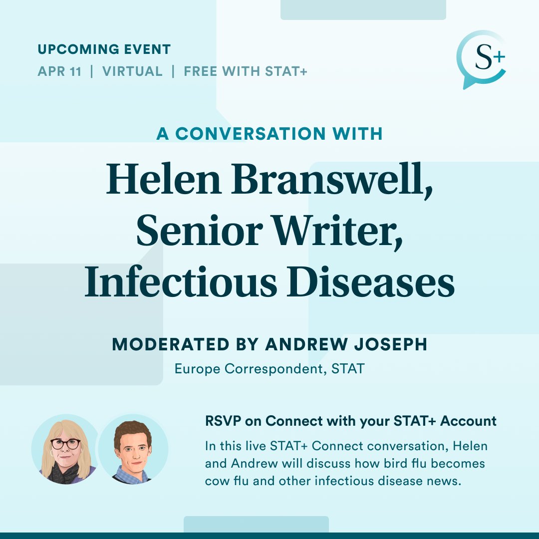 Do you subscribe to @statnews? Have concerns/questions about #H5N1 in dairy cows? Join me and my colleague @DrewQJoseph tomorrow for a conversation on H5 on Connect, the STAT subscriber platform. Bring questions! 2:30-3 pm ET.