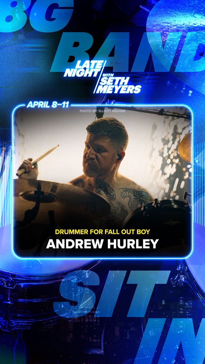 Catch Andrew Hurley of @falloutboy sitting in w/ @8gband on @LateNightSeth this week!