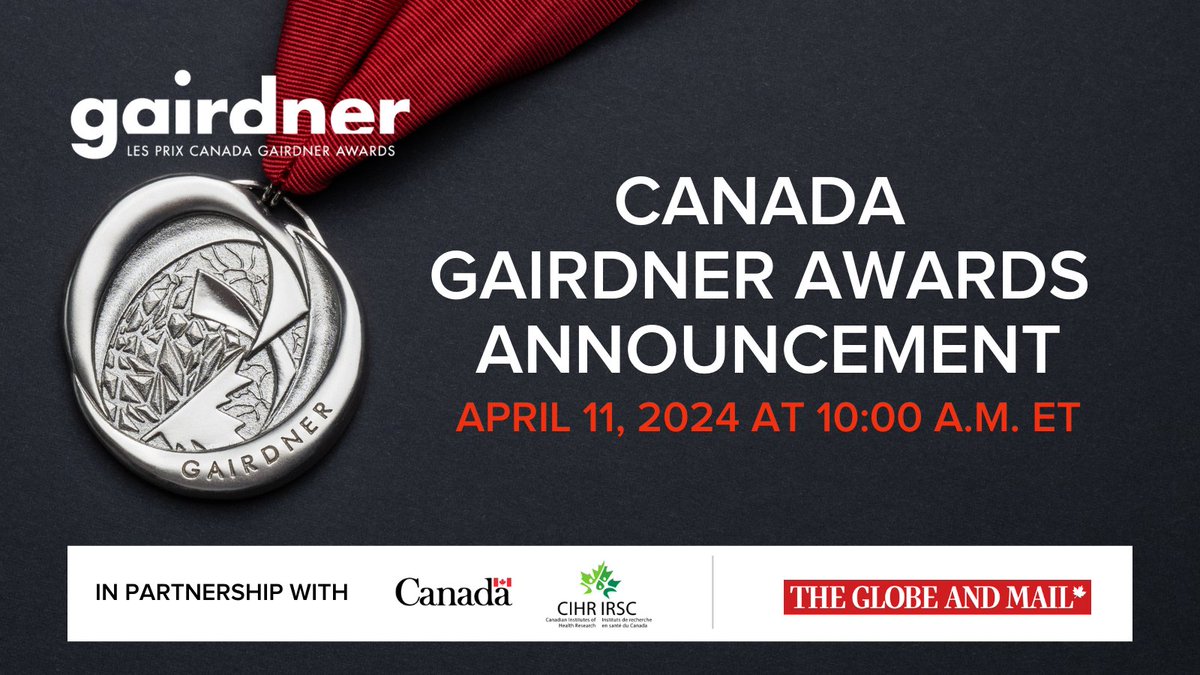 TOMORROW! Join @GairdnerAwards for the virtual Canada Gairdner Awards Announcement on April 11 at 10 AM ET when they announce the 2024 #GairdnerAwards laureates. Register here ➡️ gairdner2024.virtualvenue.ca