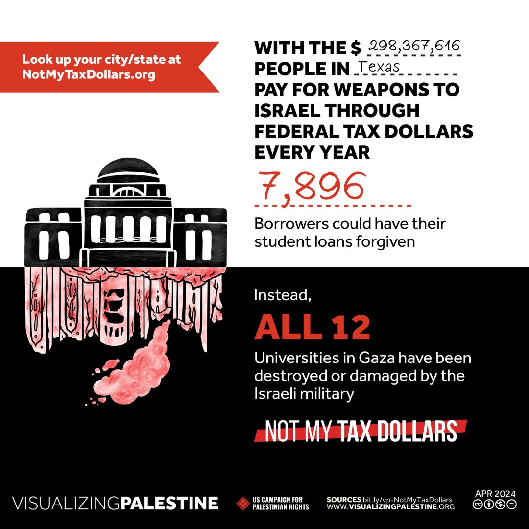 This U.S. Tax Day (April 15), use the customizable graphics we created in partnership with @USCPR_ to demand an end to the U.S.-funded genocide in Gaza: bit.ly/canva-tax-day. Look up your city or state here: notmytaxdollars.org #NotMyTaxDollars #StoptheGenocideNow