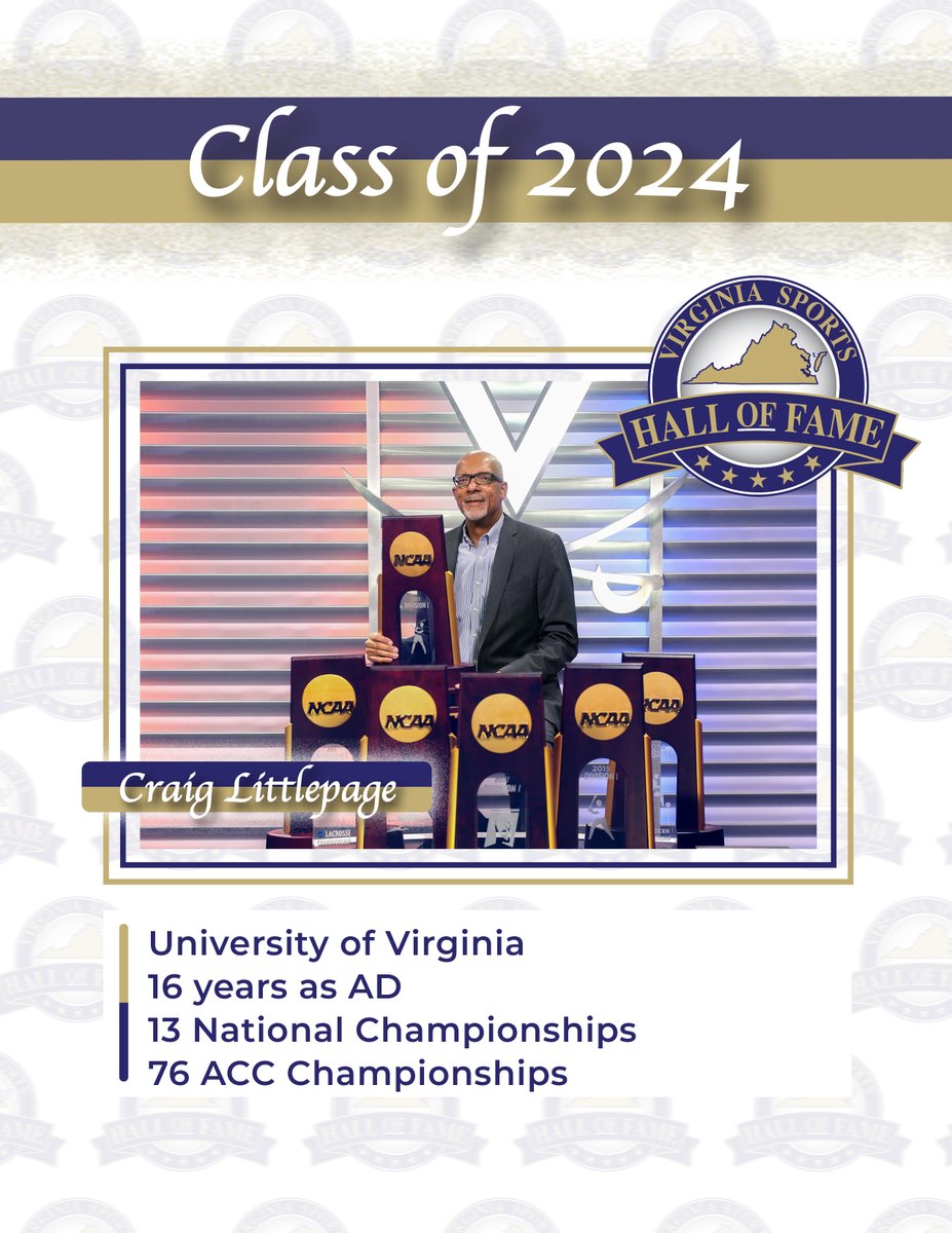 Only 10 days until the 2024 Induction! Did you know, Craig Littlepage was listed on Sports Illustrated’s list of the 101 most influential minorities in sports in 2003 and 2004. We hope to see you next week in Henrico County! @Henrico_SEA vasportshof.com/2024-induction…