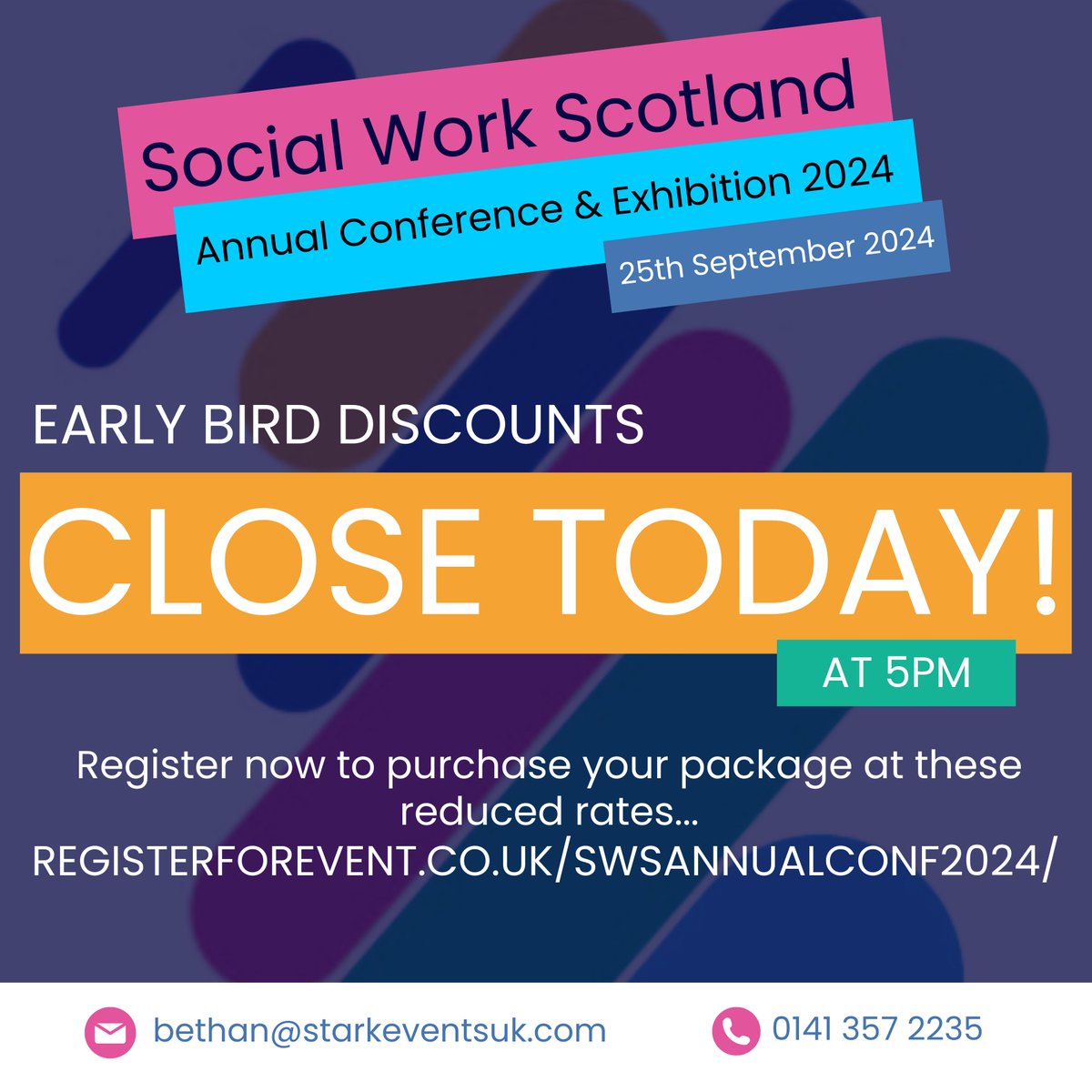 Early bird tickets for our conference - the only conference for leaders of social work in Scotland - run out at 5pm. Get yours: registerforevent.co.uk/swsannualconf2…