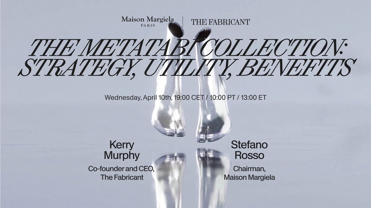 🌟Join our live Space today at 7 pm CET with @StefanoBrave, Chairman of @Margiela and @k3rrymurphy, Co-founder & CEO of The Fabricant Make sure to tune in to learn all details about the #MetaTABI Collection🔥 🚨RSVP NOW twitter.com/i/spaces/1LyxB…