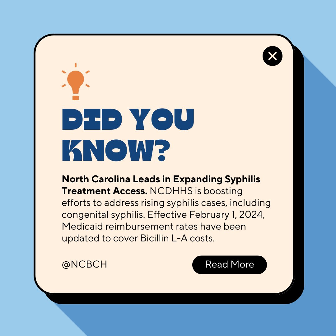 North Carolina Department of Health and Human Services (NCDHHS) is boosting efforts to address rising syphilis cases, including congenital syphilis. 

Read more here: ncdhhs.gov/news/press-rel…

#SyphilisTreatment #HealthcareAccess #NCDHHS #PublicHealth #NorthCarolinaHealthcare