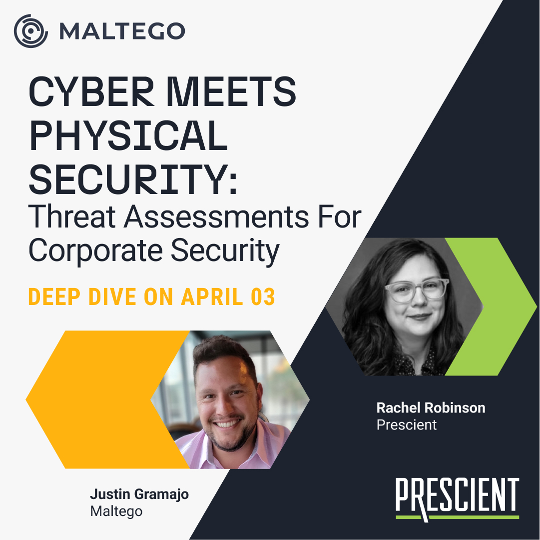 In this webinar, we discussed with @PrescientTweets their threat response program and Maltego’s applicability to the corporate security sector. Watch the webinar now to see demos of threat investigations at work: maltego.com/webinars/webin…