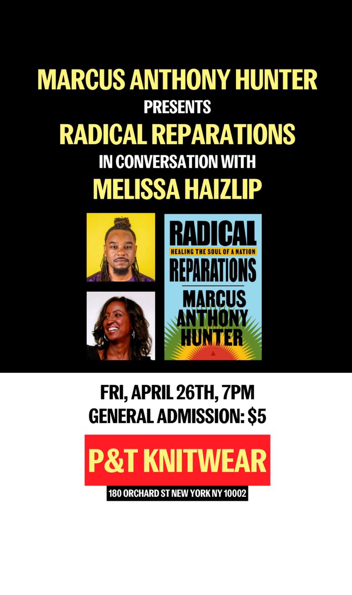 Save the Date: 4/26 7pm in NYC! Beyond honored to host this special Book Event for @manthonyhunter Preorder your signed book and join us at @ptknitwear #radicalreparations #marcusanthonyhunter