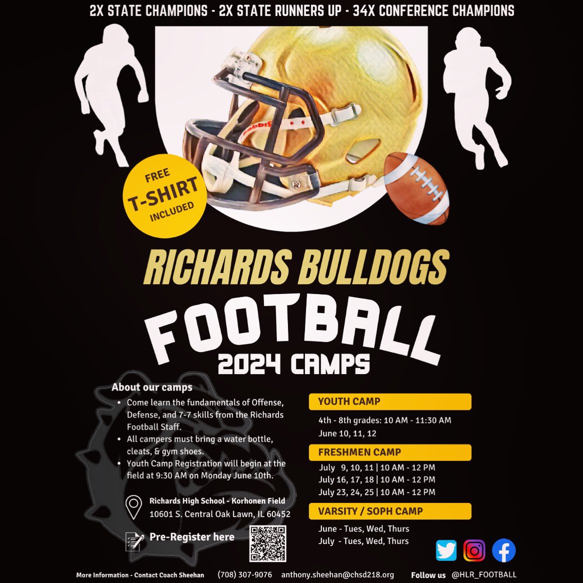 Attention future & current Bulldogs: This upcoming summer the HLR 🏈 coaching staff will host a variety of 🏈 camps this summer. Details about registration & dates are attached: For more info contact HC Tony Sheehan Anthony.Sheehan@chsd218.org @CoachShen docs.google.com/forms/d/e/1FAI…