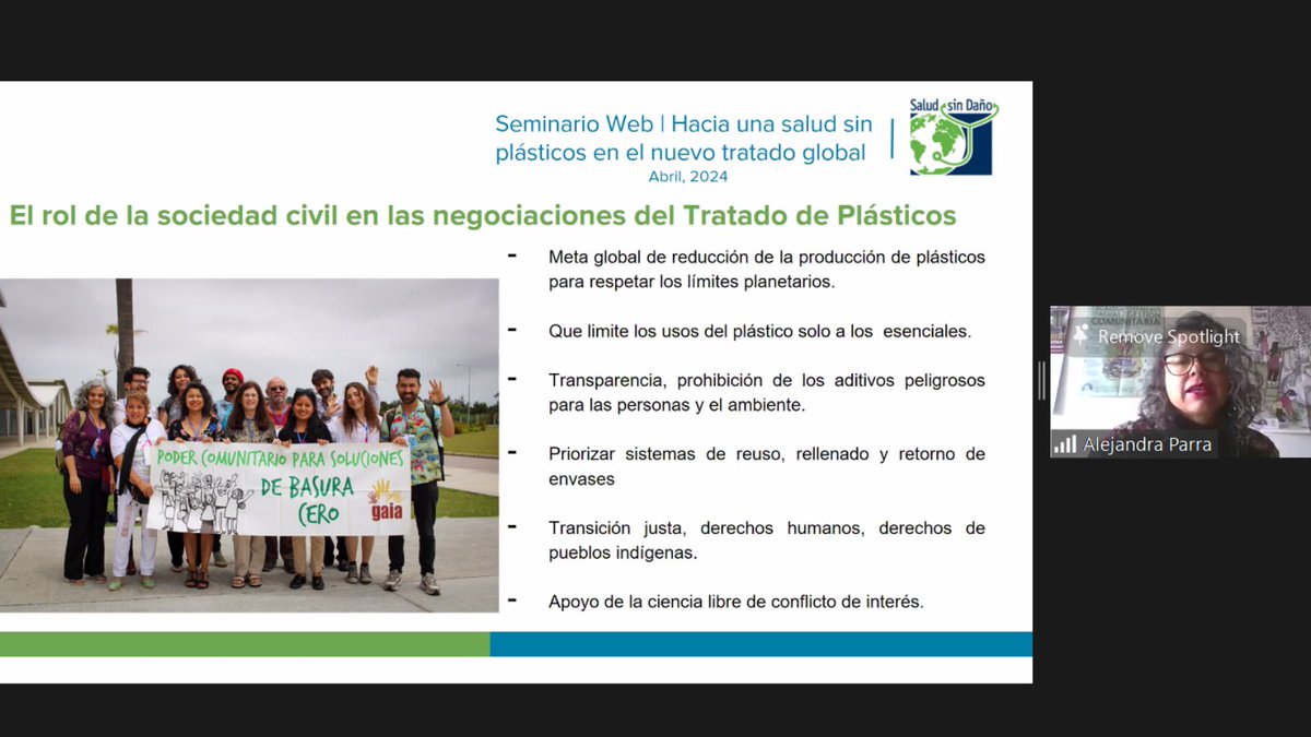 📢 'Hay que analizar el discurso de los gobiernos y exigir que tomen posicionamientos sobre temas importantes para el éxito del Tratado', dijo Alejandra Parra Muñoz, asesora en Basura Cero y Plásticos para América Latina de @GAIAnoburn #plásticos #salud #hospitalessaludables