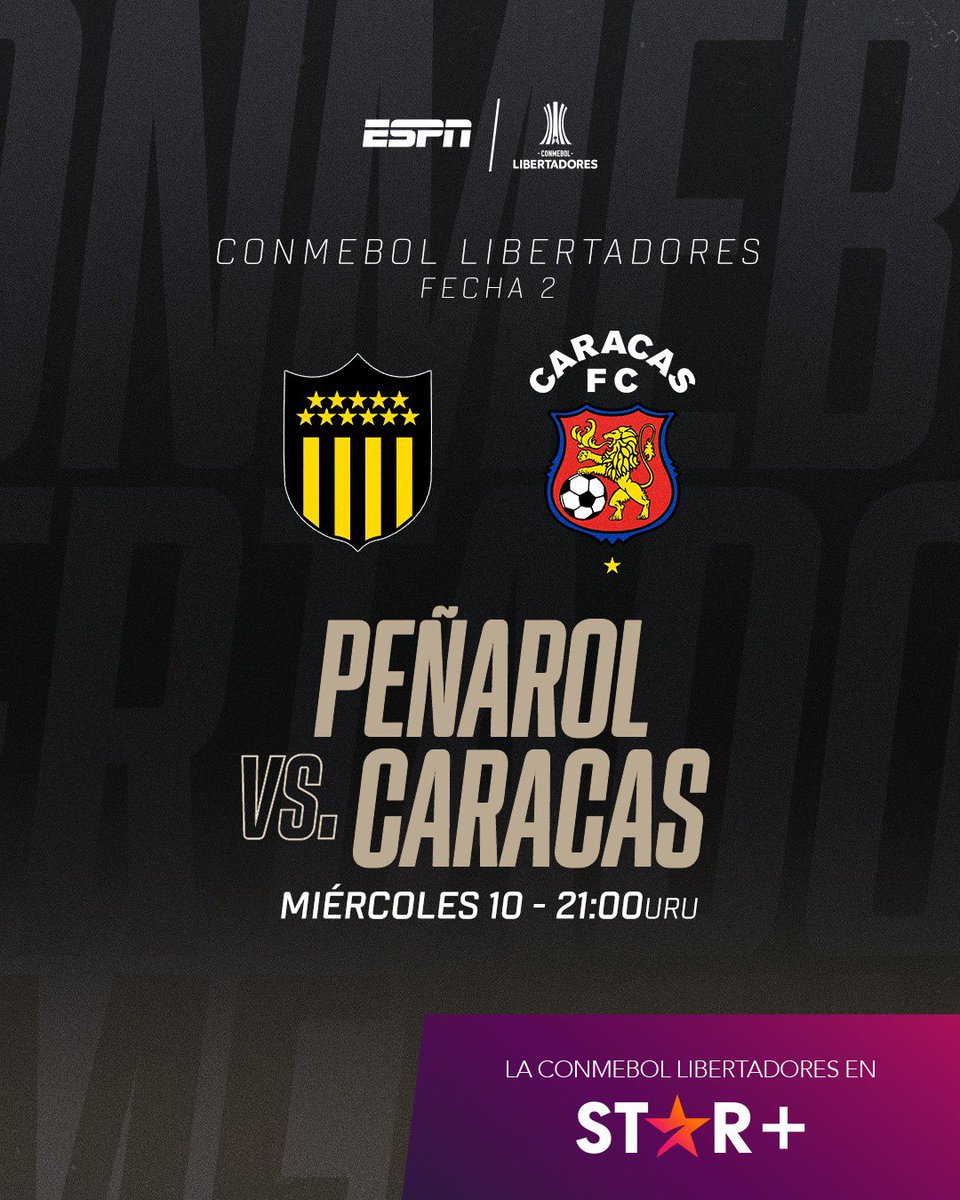Peñarol sale a jugar una final en la segunda fecha de la Libertadores. A las 20:55 nos encontramos en ESPN y STAR+ con Peñarol-Caracas. Relata @GermanSosaEspn.